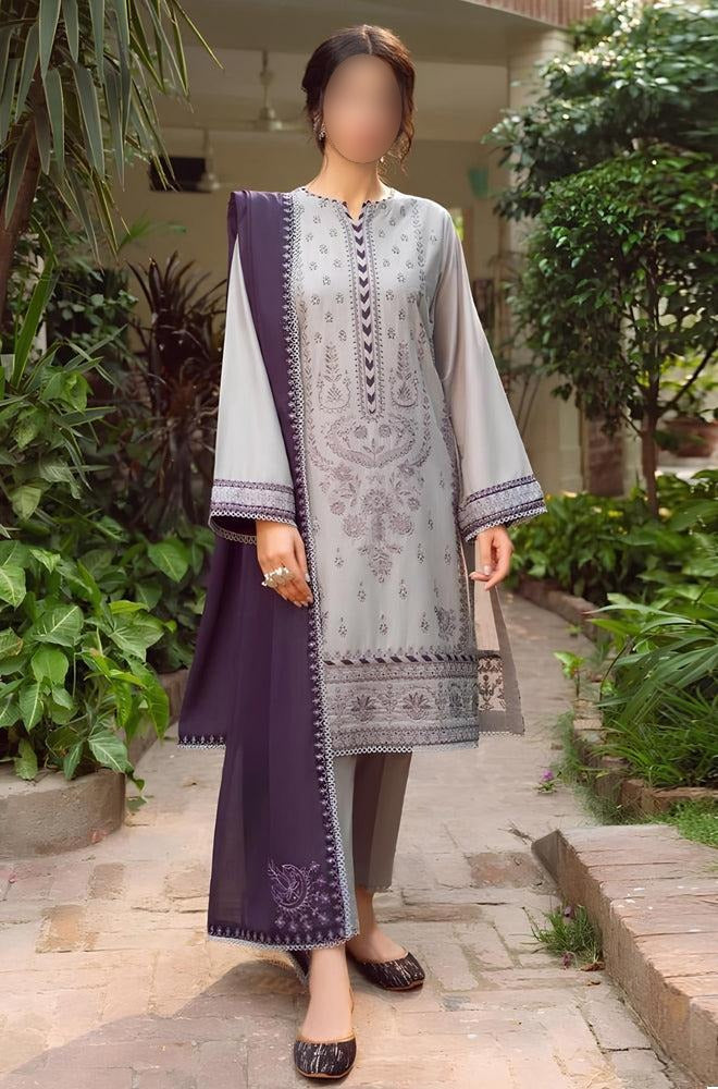 KP233-Jazmin - 3PC Lawn Embroidered Shirt With Bamber Chiffon Embroidered Dupatta And Lawn Trouser
