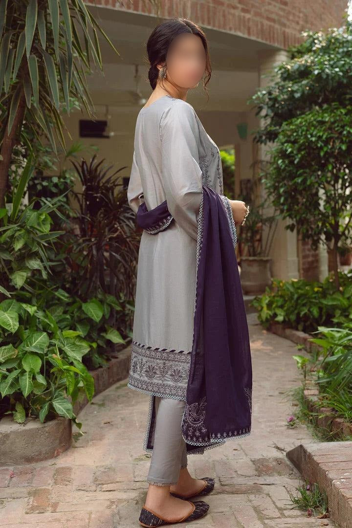 KP233-Jazmin - 3PC Lawn Embroidered Shirt With Bamber Chiffon Embroidered Dupatta And Lawn Trouser