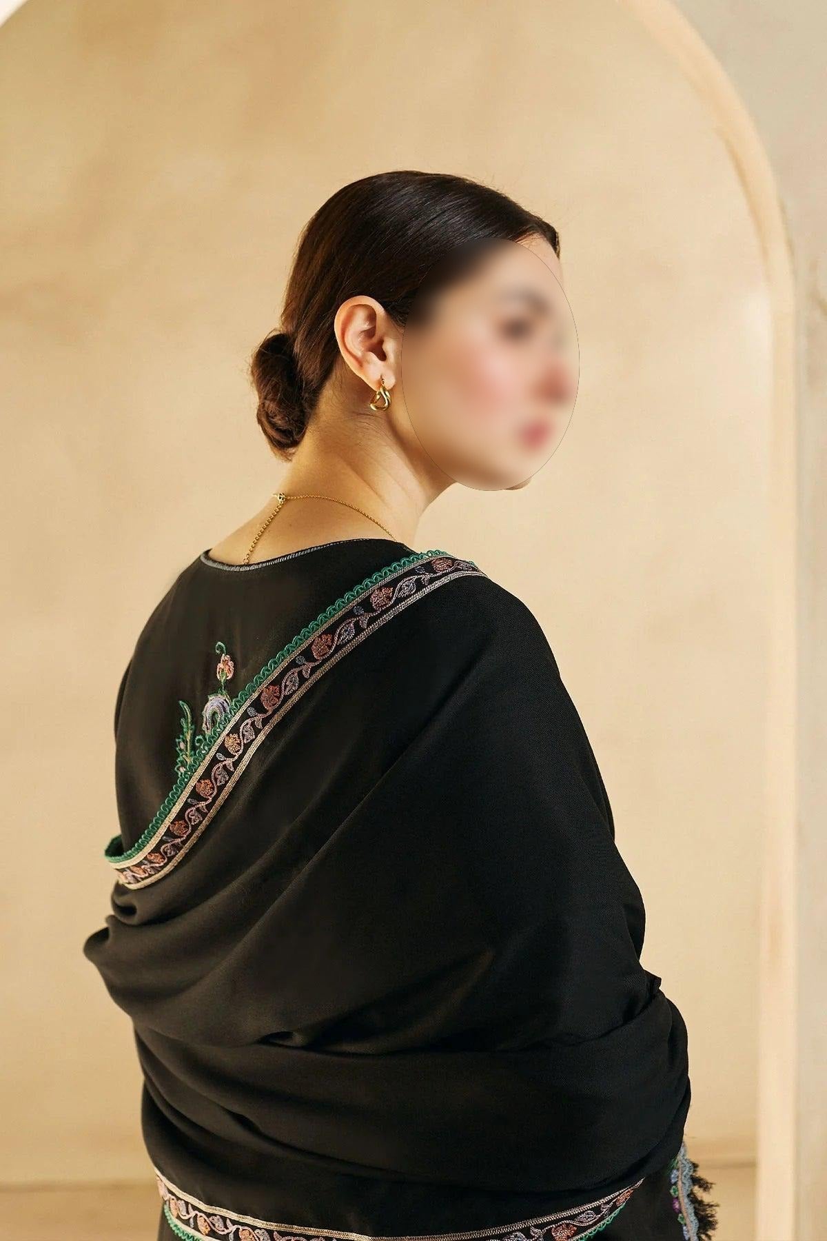 ZARA SHAHJAHAN - 3PC DHANAK EMBROIDERED SHIRT WITH DHANAK EMBROIDERED SHAWL AND TROUSER - HZG1381