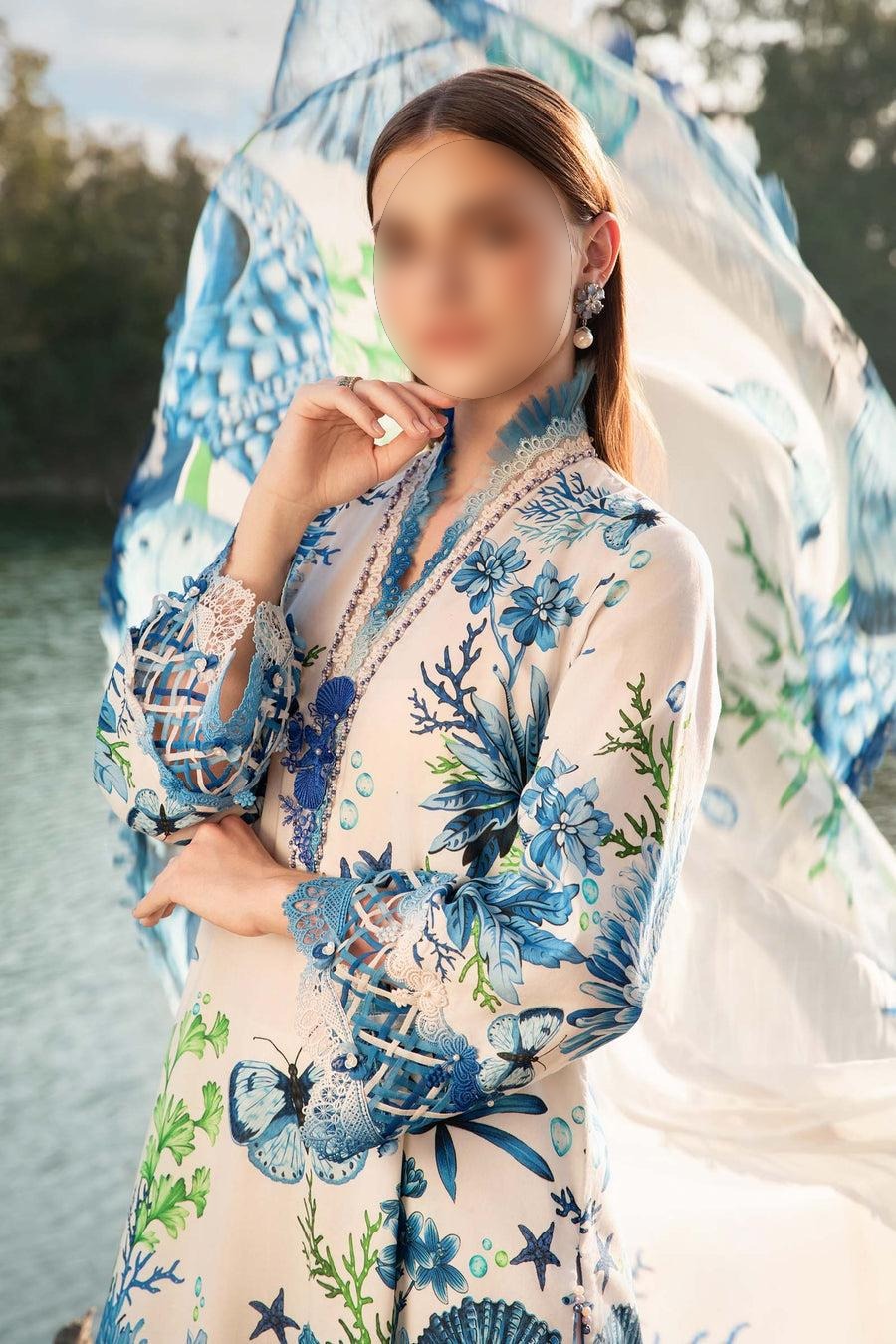 3 Piece Unstitched Printed Lawn Suit | MPT-2510-B|MARIA B