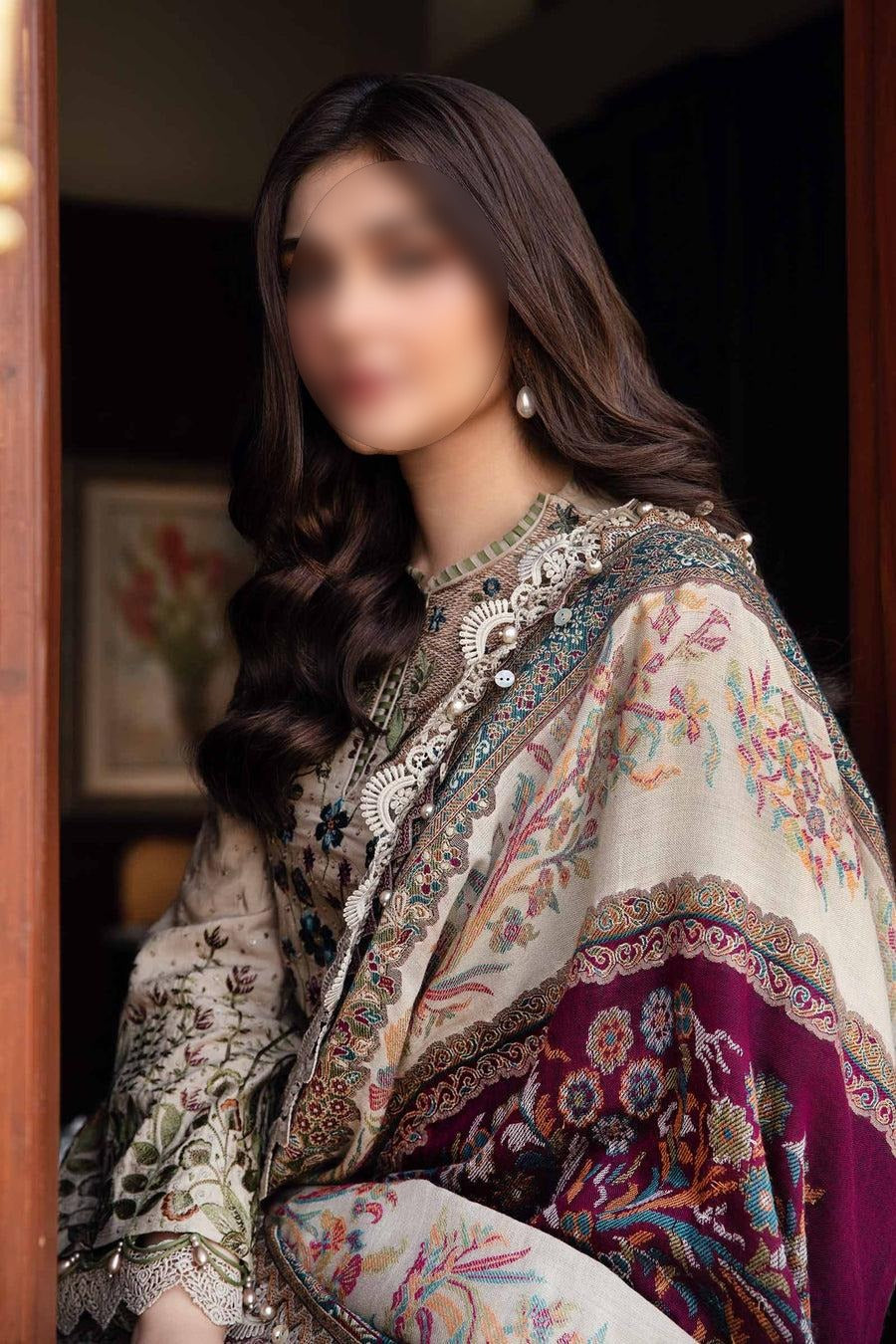 3 Piece Unstitched Embroidered Linen Suit | DL-1211 | Maria B
