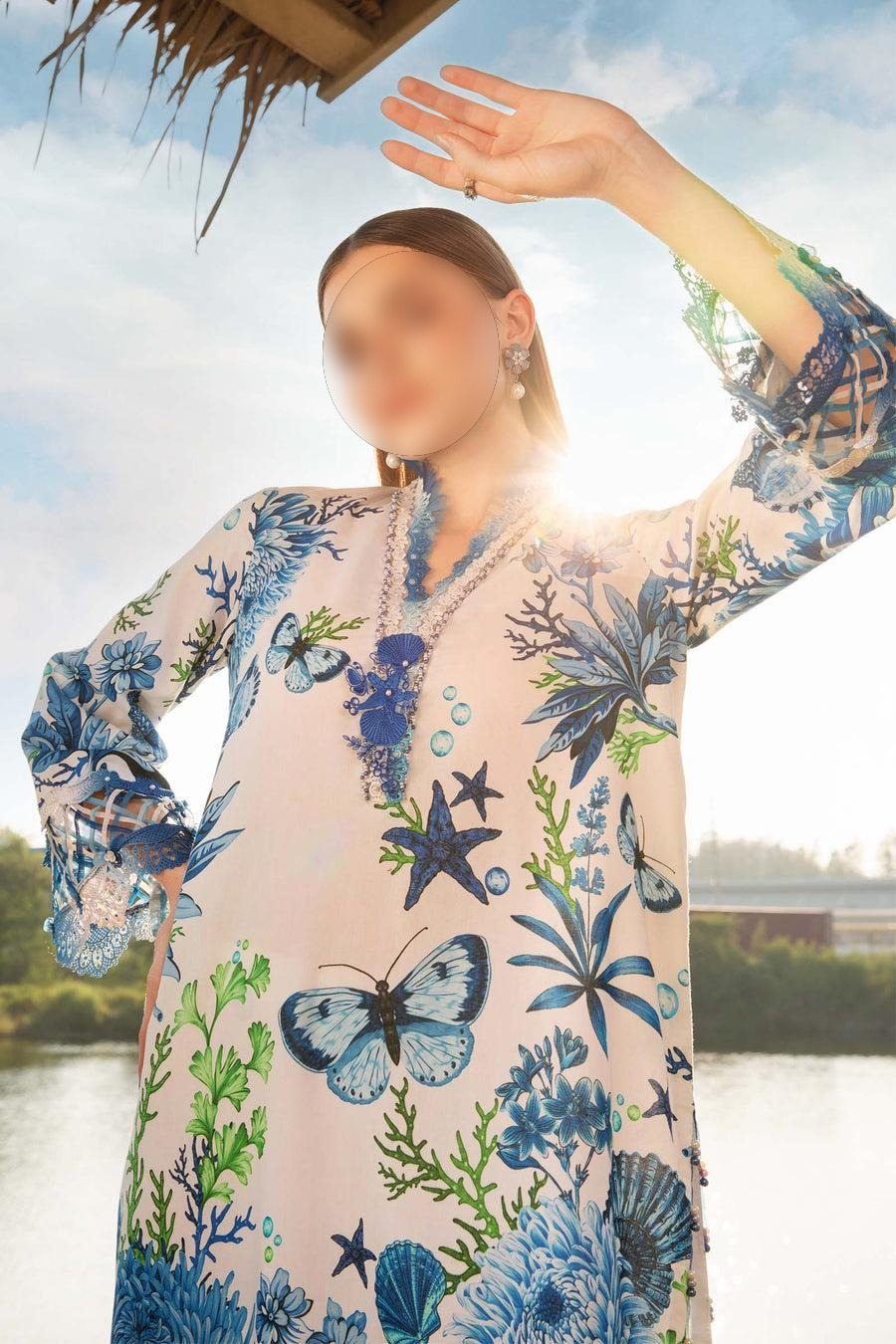 3 Piece Unstitched Printed Lawn Suit | MPT-2510-B|MARIA B