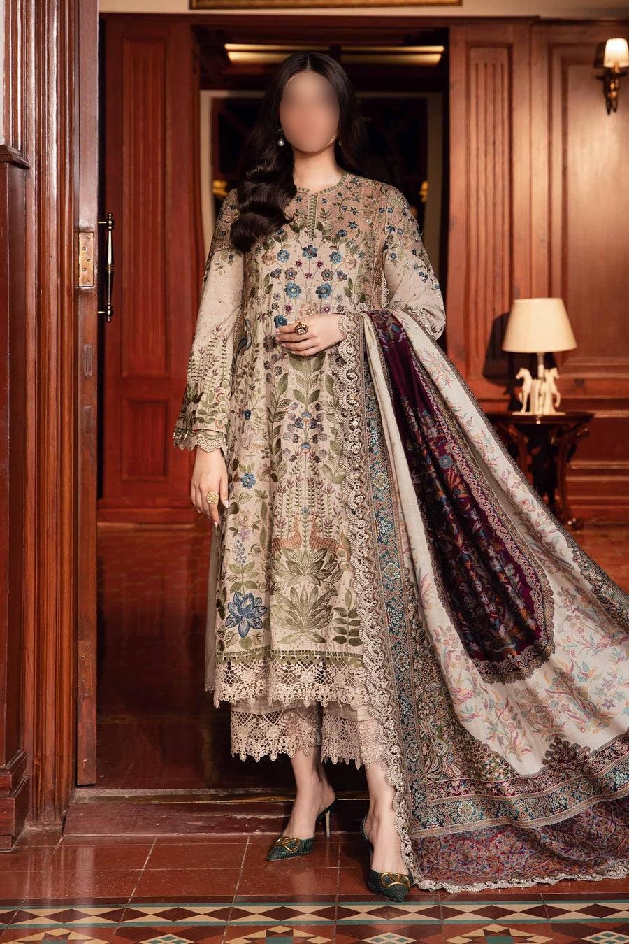 3 Piece Unstitched Embroidered Linen Suit | DL-1211 | Maria B