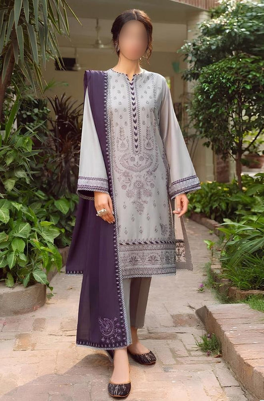 KP233-Jazmin - 3PC Lawn Embroidered Shirt With Bamber Chiffon Embroidered Dupatta And Lawn Trouser