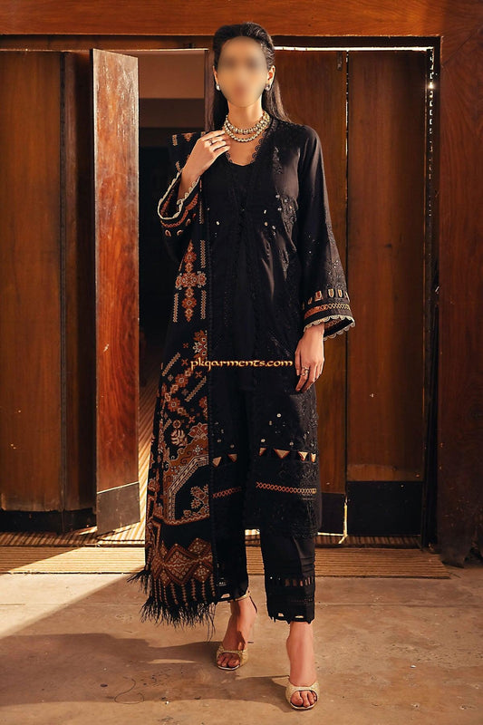 NUREH EXCLUSIVE EMBROIDERED 3PIECE STITCHED SUIT (BLACK)