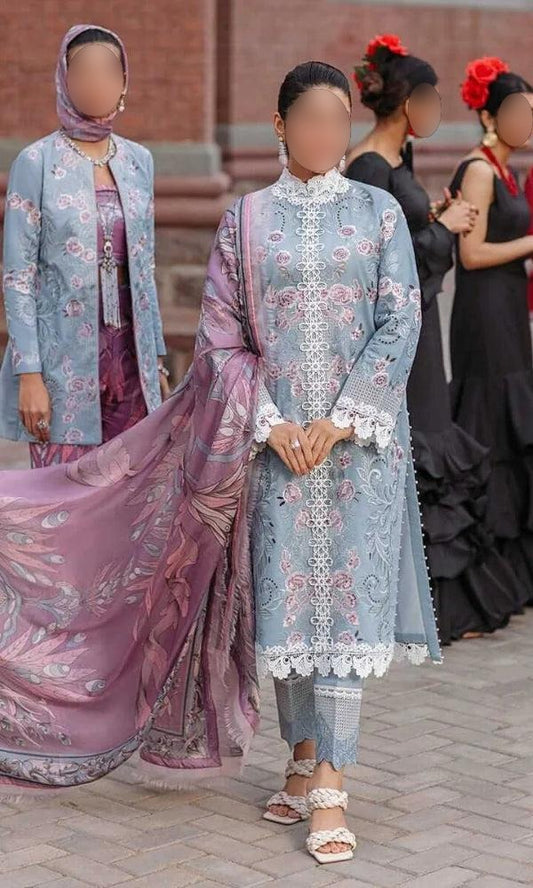 Mushq - 3PC Heavy Embroidered Chickan Kari Lawn Suit (Printed Silk Dupatta)