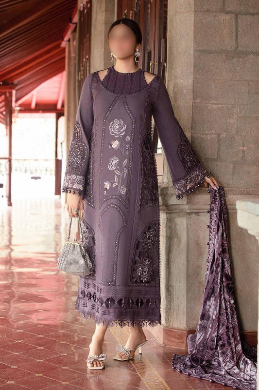 3 Piece Unstitched Embroidered Linen Suit | DL-1202|Maria b