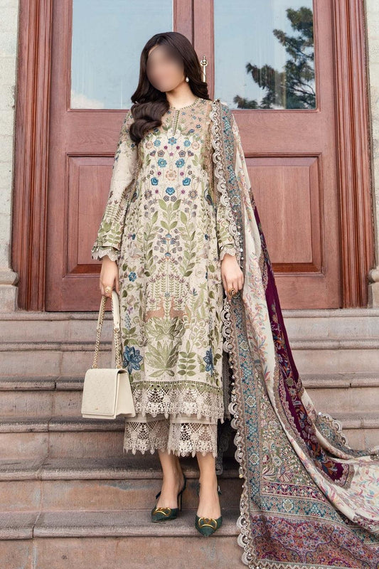 3 Piece Unstitched Embroidered Linen Suit | DL-1211 | Maria B